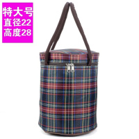 大中小号保温饭盒袋便当包烘焙精灵加厚圆形保温袋特大保冷饭桶袋 [号]22X28深枣红格纹