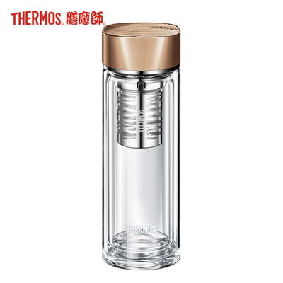 膳魔师(THERMOS)双层高硼硅直身玻璃杯耐热玻璃过滤冲茶器礼品套装TCGB-400 TCGB-400金色