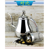 不锈钢拉丁壶带过滤网烘焙精灵餐厅咖啡加厚酒店水壶家用茶具饭店茶壶 加厚1.2L细嘴壶(带网)银手柄