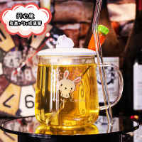 玻璃水杯简约女清新办公室森系烘焙精灵学生女生网红茶花男吸管创意牛油果 开心兔(盖+萝勺+管)萝卜C透明