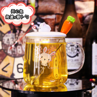 玻璃水杯简约女清新办公室森系烘焙精灵学生女生网红茶花男吸管创意牛油果 开心兔（盖+萝卜勺）萝卜C透明