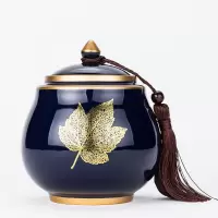 茶叶罐陶瓷霁蓝釉大号烘焙精灵茶罐密封罐家用醒茶盒储物防潮空盒 霁蓝枫叶茶叶罐如意