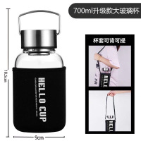 容量宽口玻璃杯男烘焙精灵便携带加厚户外大号水杯茶杯 700ml(杯套+茶隔+杯刷)