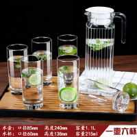 玻璃杯家用耐热水杯水壶套烘焙精灵装茶杯冷水壶套装杯子套装 直身杯215ml*6+1.1L条纹壶