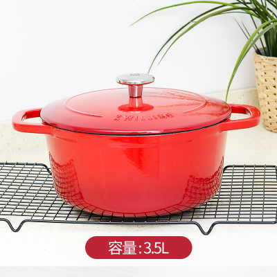 珐琅铸铁锅红色家用24cm烘焙精灵炖汤妈咪寿喜锅带盖保温 红色铸铁锅
