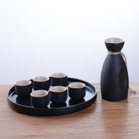 白酒清酒杯酒具套装酒陶瓷烘焙精灵仿古酒壶分酒器温酒壶烫酒壶 清酒1壶6杯[黑]带地盘简装