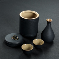 白酒清酒杯酒具套装酒陶瓷烘焙精灵仿古酒壶分酒器温酒壶烫酒壶 粗陶福瓶外胆带2大杯简装
