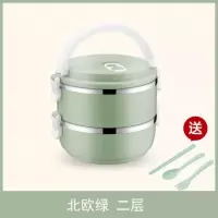 圆形保温饭盒烘焙精灵成人手提粥多功能盒子多层打饭菜盒汤杯大容量保鲜碗 二层北欧绿+餐具