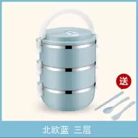 圆形保温饭盒烘焙精灵成人手提粥多功能盒子多层打饭菜盒汤杯大容量保鲜碗 三层北欧蓝+餐具