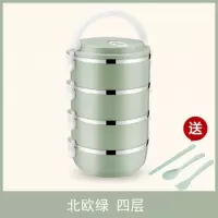 圆形保温饭盒烘焙精灵成人手提粥多功能盒子多层打饭菜盒汤杯大容量保鲜碗 四层北欧绿+餐具