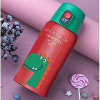 智能儿童保温杯带吸管温度显示烘焙精灵水杯宝宝幼儿园小学生316水壶测温 绿色恐龙(送杯刷+杯套)