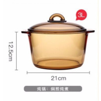 琥珀锅玻璃汤锅炖锅烘焙精灵透明锅家用燃气煲汤煮面锅 3L