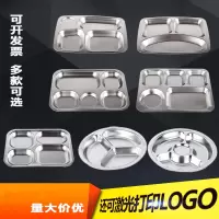 加厚儿童快餐盘不锈钢餐盘分格食堂幼儿园餐具圆盘三格分餐菜盘子 特厚加深20厘米三格套餐
