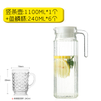夏天冷水壶烘焙精灵加厚玻璃凉水壶家用大容量水壶凉白开水杯套装 1100ml竖条壶+6只240ml鱼鳞杯