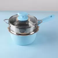 不沾奶锅烘焙精灵辅食锅婴儿煎煮一体婴幼儿小孩宝宝专用锅可爱小奶锅陶瓷 16cm蓝色奶锅+1层蒸笼