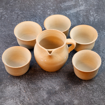 无釉云南仿古土陶茶罐烘焙精灵粗陶柴烧茶具茶杯酒杯茶壶 4个土陶杯子