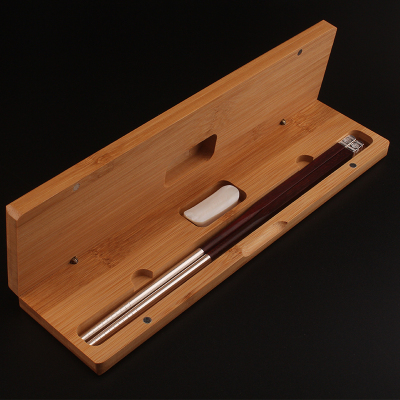 木筷子套装烘焙精灵中国风礼品私人定制刻字 筷子1双1架竹盒装