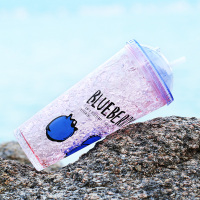 水杯便携夏天韩版女学生烘焙精灵杯子制冷杯吸管杯大人网红清新 水果550毫升隐藏吸管/蓝莓