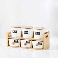 北欧调料盒组合套装烘焙精灵家用调味罐调料瓶玻璃油瓶盐罐厨房用品收纳盒 套六圆形白色