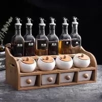 厨房用品陶瓷调料盒调料瓶油瓶壶烘焙精灵组合套装北欧轻奢家用调味料罐子 套14:高尔夫四罐+六油瓶+双层架