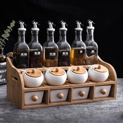 厨房用品陶瓷调料盒调料瓶油瓶壶烘焙精灵组合套装北欧轻奢家用调味料罐子 套14:高尔夫四罐+六油瓶+双层架
