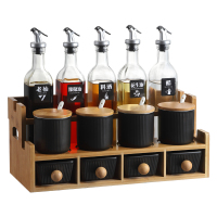 厨房调料盒套装家用组合装玻璃油壶烘焙精灵储物瓶盐味精调味罐子大全创意 条纹黑色4罐+4黑T[长城]送礼