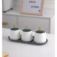 轻奢北欧陶瓷调味罐家用烘焙精灵防潮调味料用品糖味精盐罐厨房调料罐子 三件套圆形调味罐(白混搭)