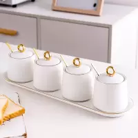 轻奢北欧陶瓷调味罐家用烘焙精灵防潮调味料用品糖味精盐罐厨房调料罐子 四件套圆型调味罐(白色)