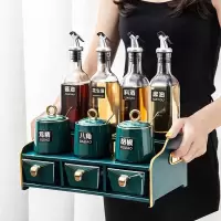 高颜值厨房调味料收纳盒家用烘焙精灵全套油盐酱醋调料盒调料罐子组合套装 925绿金铁架11件套(送标签+油漏+勺子)