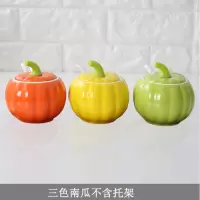 创意陶瓷调味罐套装盐糖罐烘焙精灵味精调料盒组合装辣椒油罐厨房调料罐子 三色南瓜不含托架