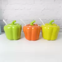 创意陶瓷调味罐套装盐糖罐烘焙精灵味精调料盒组合装辣椒油罐厨房调料罐子 三色青椒不含托