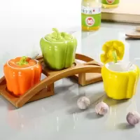 创意陶瓷调味罐套装盐糖罐烘焙精灵味精调料盒组合装辣椒油罐厨房调料罐子 青椒+拱架