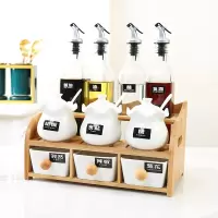 厨房用品家用陶瓷调料盒调味罐子烘焙精灵玻璃调味盒组合套装盐味精醋油瓶 皇冠-简约白十一件套