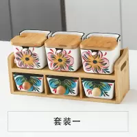 日式手绘调料大全组合套装厨房烘焙精灵家用陶瓷盐味精调料盒酱醋壶油瓶罐 富贵花翻盖[六件套]