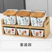 日式手绘调料大全组合套装厨房烘焙精灵家用陶瓷盐味精调料盒酱醋壶油瓶罐 清新花翻盖[六件套]