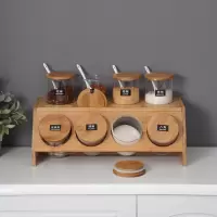 玻璃调味罐套装厨房盐糖味精调料盒烘焙精灵带盖陶瓷调料罐子家用组合装 玻璃四罐+四玻璃密封罐+置物架