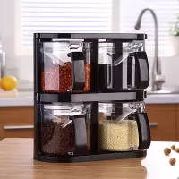 调料盒家用厨房用品收纳盒烘焙精灵调味罐调味品盐罐调料瓶罐子置物架套装 调味盒套装[黑色4个装]
