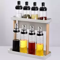 调料盒组合套装厨房用品家用烘焙精灵调味料罐子北欧玻璃油瓶壶盐罐置物架 C2九件套