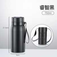保温杯男茶水分离泡烘焙精灵茶户外便携水杯不锈钢壶带滤网 750ml黑色+便携旅行皮质杯套
