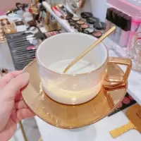 ins风简约欧式小咖啡杯烘焙精灵套装陶瓷杯碟北欧家用英式下午茶茶具 珠光杯+金碟+咖啡勺
