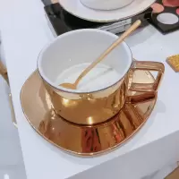 ins风简约欧式小咖啡杯烘焙精灵套装陶瓷杯碟北欧家用英式下午茶茶具 金杯+金碟+咖啡勺