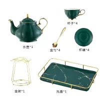 咖啡杯欧式小碟烘焙精灵套装精致ins陶瓷情侣杯英式下午茶具杯子托盘 墨绿英式金一壶一托盘(墨绿)4杯4碟4勺送新架子