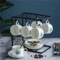 欧式咖啡杯套装英式轻奢杯子精致烘焙精灵下午茶具家用陶瓷杯碟简约小 枫叶6杯碟6金勺+U型架
