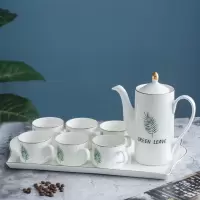 欧式咖啡杯套装英式轻奢杯子精致烘焙精灵下午茶具家用陶瓷杯碟简约小 翠叶6杯+壶+托盘
