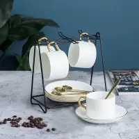 欧式咖啡杯套装英式轻奢杯子精致烘焙精灵下午茶具家用陶瓷杯碟简约小 金柄4杯碟4金勺+三角架