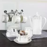 欧式陶瓷杯 简约烘焙精灵咖啡杯6件套家用小咖啡杯碟勺 欧式15头(6杯6碟6勺1杯架1茶壶1糖盅1奶壶)