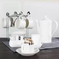 欧式陶瓷杯 简约烘焙精灵咖啡杯6件套家用小咖啡杯碟勺 白色15头(6杯6碟6勺1杯架1茶壶1糖盅1奶壶)