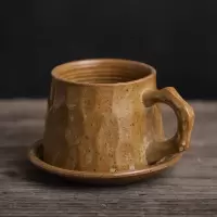 粗陶咖啡杯碟套装简约组合手工烘焙精灵复古欧式家用小创意陶瓷咖啡杯 枯木(送汤匙)