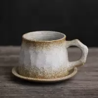 粗陶咖啡杯碟套装简约组合手工烘焙精灵复古欧式家用小创意陶瓷咖啡杯 白鹤(送汤匙)