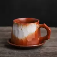 粗陶咖啡杯碟套装简约组合手工烘焙精灵复古欧式家用小创意陶瓷咖啡杯 红(送汤匙)